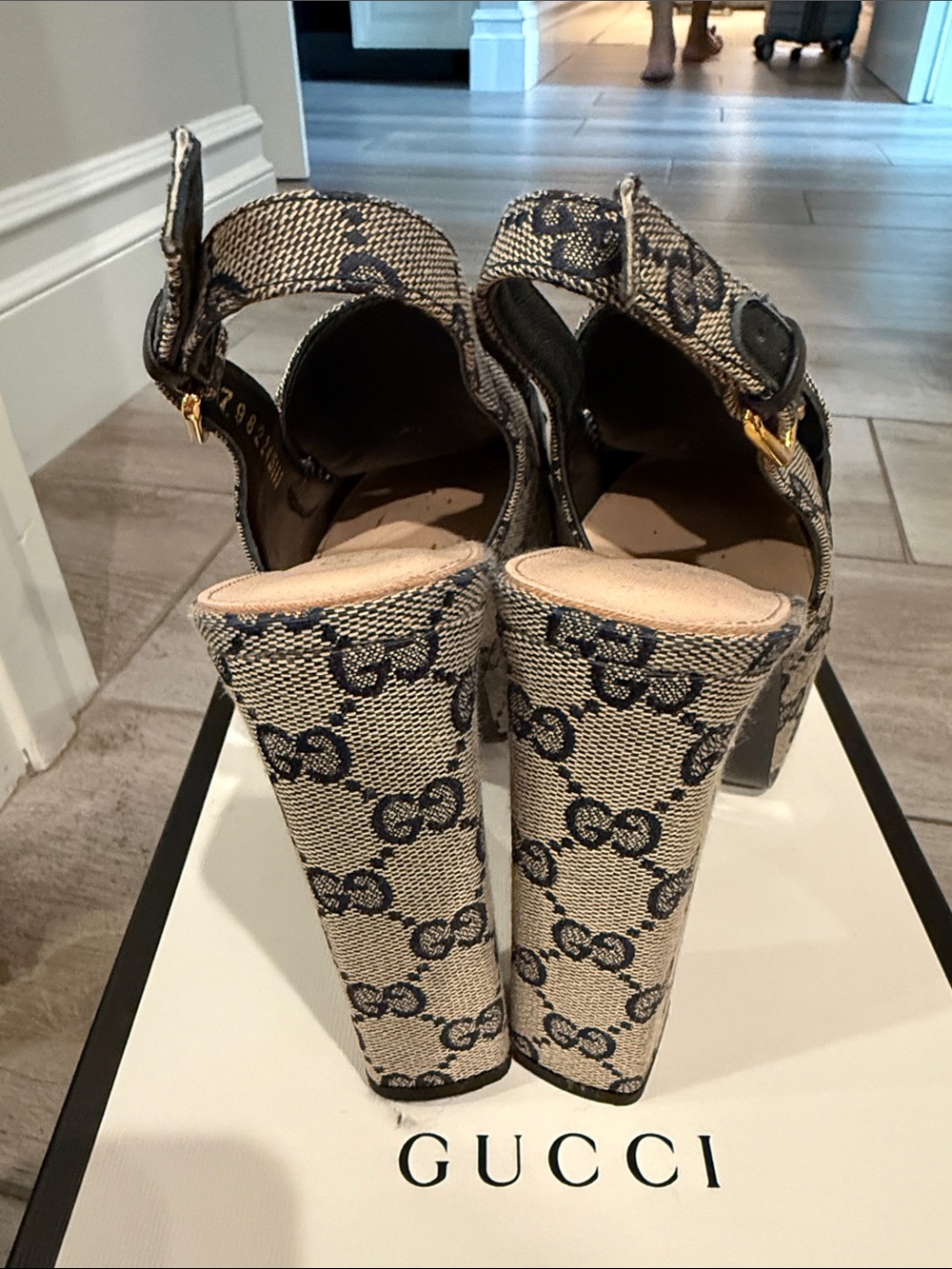Women's Navy GG Canvas Horsebit Slingback Loafers - Picture 3 of 5